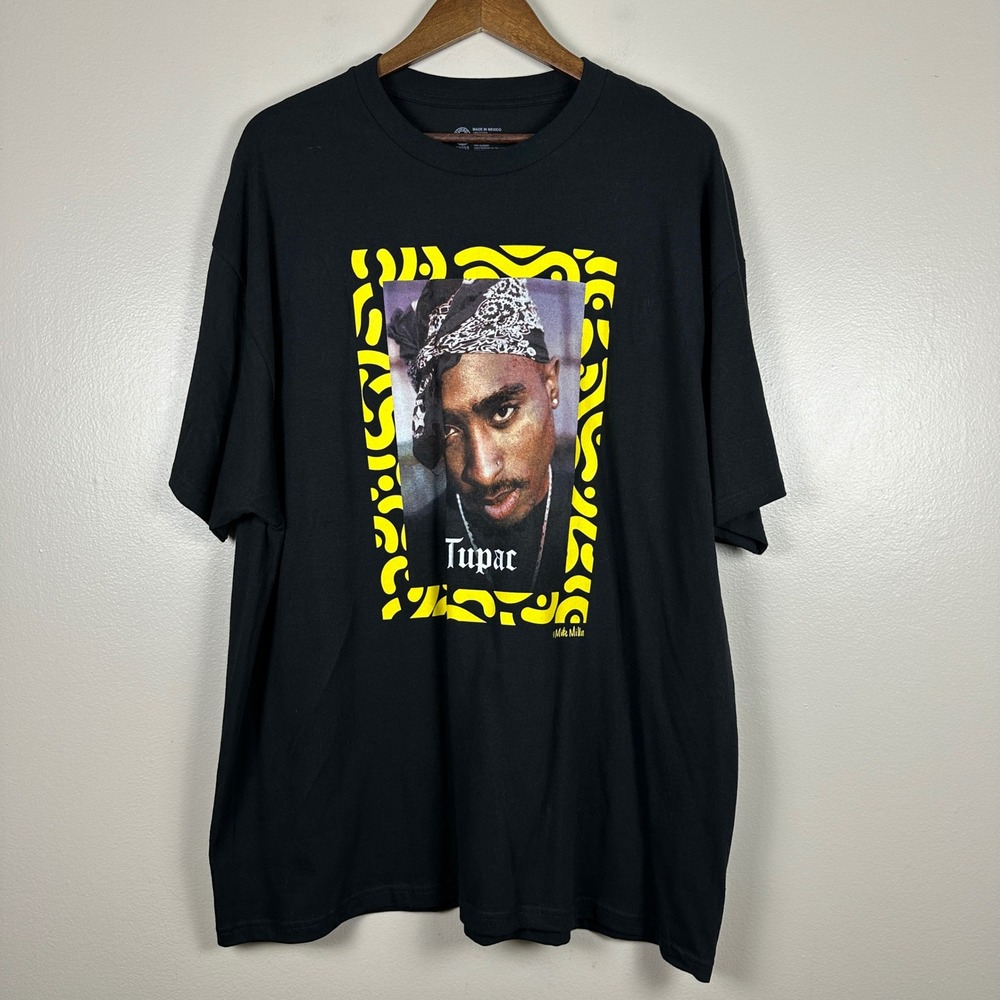 Tupac Shakur Men's XXL T-Shirt Black 2Pac Shakur Graphic Print Rap Tee